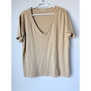 Marine Layer Shirt Womens Medium Tan V-Neck Slub Tee Soft Lightweight Casual